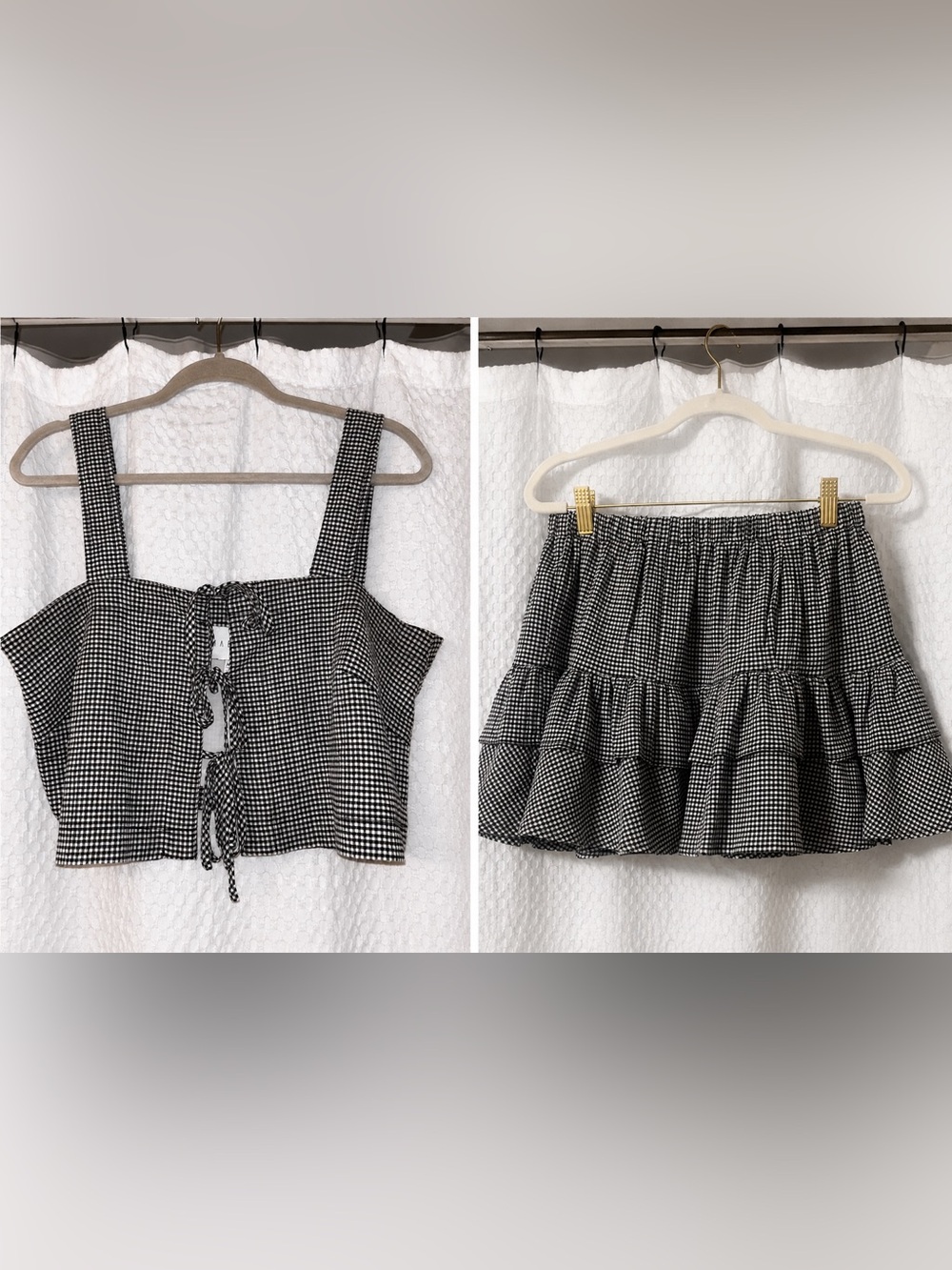 MABLE Black & White Gingham Set - Cropped Top & Ruffled Skirt - Medium NWOT
